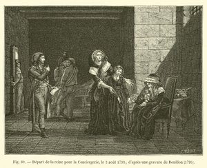 Abreise der Königin zur Conciergerie, 2. August 1793 (nach einer Gravur von Bouillon, 1795) von French School