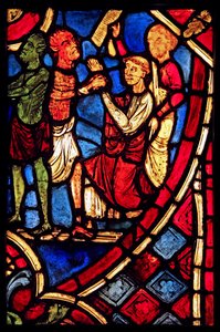 Theophilus schließt einen Pakt mit einem Teufel aus der Kirche von Varennes-Jarcy (ursprünglich aus der Abtei de Gercy?)