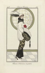 Entwurf für Hermelin- und Iltis-Ensemble, aus Costumes Parisien, veröffentlicht 1913 (Pochoir-Druck) von French School