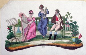 Entwurf für einen Fächer, der ein Konzert im Freien darstellt, ca. 1830 von French School