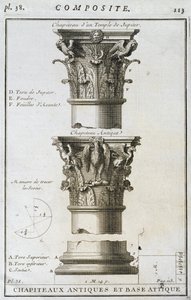 Entwurf für ein antikes Kapitell und eine Basis aus einem Tempel des Jupiter von French School