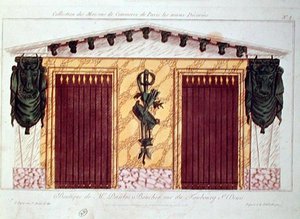 Entwurf für die Fassade eines Metzgerladens, aus einer Serie, die die am besten dekorierten Geschäftsgebäude in Paris darstellt, ca. 1810