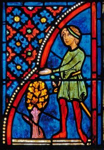Detail eines Fensters, das Szenen aus dem Leben der Hl. Maria von Ägypten darstellt von French School