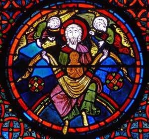 Detail eines Fensters, das das Gleichnis von Lazarus und Dives darstellt: Lazarus im Schoß Abrahams (Detail) von French School