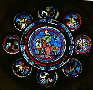 Detail des Nordrosenfensters mit Geometrie aus den Freien Künsten