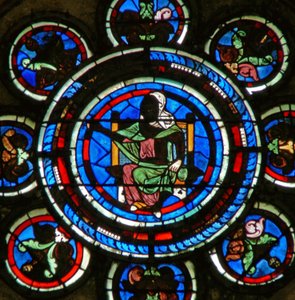 Detail des Nordrosenfensters mit den Freien Künsten