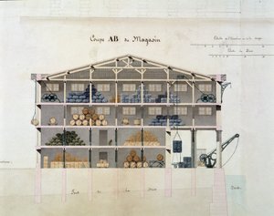 Detail von 22409: Stadt Marseille: Dock de la Tourelle - Detail eines der Lagerhäuser: Schnitt AB des Magazins
