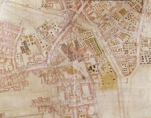 (Detail) Karte von Paris, die den Gipfel des Montagne Sainte-Genevieve zeigt, 1664 von French School