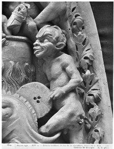 Teufel facht das Feuer an, aus dem Jüngsten Gericht der Kathedrale von St. Etienne in Bourges (Detail) (Gipsabdruck von Stein) von French School