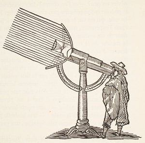 Dioptrisches Teleskop, Kopie eines Stichs von Boris Mestchersky, Illustration aus Histoire de la Nation Francaise, Sciences, Bände I & II, von Gabriel Hanotaux, 1924