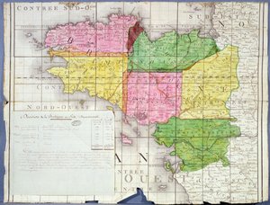 Einteilung der Bretagne in sechs Departements, ca. 1789-90 von French School