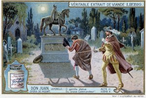 Don Juan: Akt II, Szene X, Don Juan auf dem Friedhof und die Statue des Kommandanten - Chromo Liebig von French School