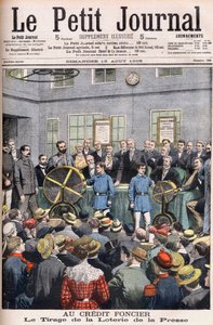 Zeichnung der Presselotterie in den Büros des Crédit Foncier von Frankreich in Paris. Landkredit. Die Presselotterie. Illustration für Le Petit Journal
