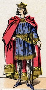 Dynastie der Kapetinger: Porträt von Ludwig VII. genannt der Jüngere (1120-1180), König der Franken von 1137 bis 1180. Epinal-Bildgebung aus dem späten 19. Jahrhundert. Private Sammlung. von French School