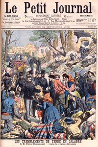 Erdbeben in Kalabrien, Italien. König Viktor Emanuel III. besucht die verwüsteten Regionen. Illustration für Le Petit Journal, 24. September 1905 von French School