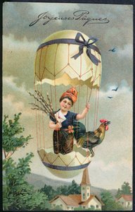 Osterpostkarte mit einem Kind in einem Ei, ca. 1905 von French School