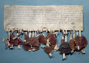 Edikt von König Ludwig VIII. von Frankreich, das die Praxis des Wuchers durch Juden verbietet (Tinte auf Pergament & Wachs) von French School