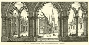 Kirche und Beinhäuser des Tempels, Faksimile eines Stichs von I. Sylvestre von French School