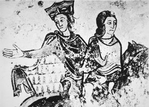 Eleonore von Aquitanien mit einem Reitbegleiter (Wandgemälde)