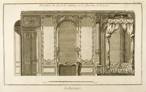 Aufriss des Schornsteinabschnitts der Parade-Kammer im Appartement der Herzogin von Orleans im Palais Royal in Paris, aus Diderots Enzyklopädie, veröffentlicht 1762