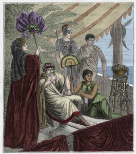 Smaragdlinse, verwendet als optisches Instrument von Kaiser Nero, Kaiser von Rom (54-68 n. Chr.), der Gladiatorenkämpfe durch einen konkav geschliffenen Smaragd beobachtet, der als Linse zur Korrektur seiner Myopie dient - Gravur in "Sciences mises à la ra
