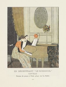Beim Entziffern von "Le Rossignol," Werbung aus La Gazette du Bon Ton, veröffentlicht 1914