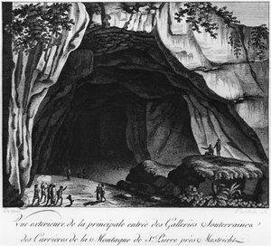 Eingang zu den unterirdischen Steinbrüchen, Illustration aus Histoire naturelle de la Montagne Saint-Pierre de Maastricht von Barthelemy Faujas de Saint Fond, 1799