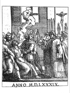 Exorzismusszene im Jahr 1589 von French School