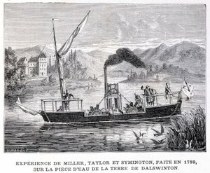 Erfahrung von Miller, Taylor und Symington, gemacht im Jahr 1789, auf dem Wasserstück des Landes von Dalswinton - in „Album der Wissenschaft; berühmte Gelehrte; Große Entdeckungen“ 1896.