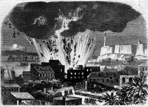 Explosion des Pulverfasses im Marinearsenal von Havanna, Kuba von French School