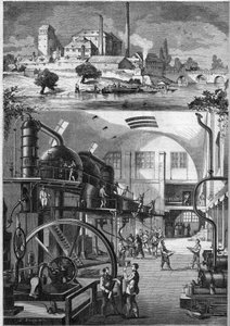 Außenansicht und Hauptwerkstätten der großen Zuckerraffinerie Les Recollets, im Besitz von Herrn Cedard in Nantes im Jahr 1864. Gravur in „Le Monde Illustré“ Nr. 380 vom 23. Juli 1864 von French School