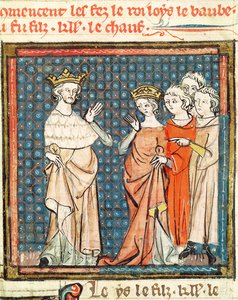 F.180r Die Hochzeit von Ludwig II. (846-79) dem Stammler und Adelheid von Friaul, Königin von Aquitanien, aus den Grandes Chroniques de France 1375-79 von French School