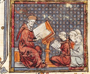 F.277r Ein Philosoph lehrt in Paris, aus den Grandes Chroniques de France, 1375-79 von French School