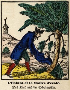 Fabeln von La Fontaine: Das Kind und der Schulmeister (Bild von Epinal, erste Hälfte des 19. Jahrhunderts) von French School