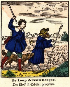 Fabeln von La Fontaine: Der Wolf wurde Schäfer (Bild von Epinal, erste Hälfte des 19. Jahrhunderts)