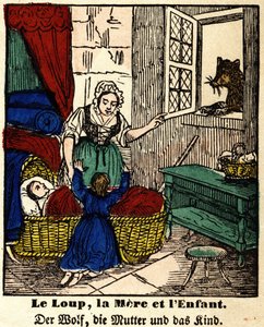 Fabeln von La Fontaine: Der Wolf, die Mutter und das Kind (Bild von Epinal, erste Hälfte des 19. Jahrhunderts)