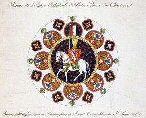 Faksimile eines Kirchenfensters der Kirche Notre Dame von Chartres: Simont de Montfort, Graf von Leicestre, Bruder von Simont Conétable unter Saint Louis im Jahr 1231 von French School