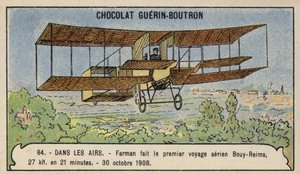 Farman macht den ersten Überlandflug in Europa, von Bouy nach Reims, Frankreich, 30. Oktober 1908