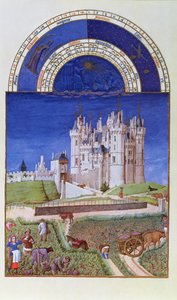 Faksimile von September: Traubenlese von den Limbourg-Brüdern, aus den Tres Riches Heures du Duc de Berry