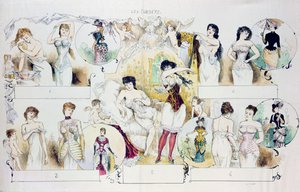 Modeplatte für La Vie Parisienne, die Korsetts zeigt, ca. 1870