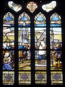 Pater Maunoir predigt in Kerlas die große Mission von 1658 - Glasfenster der St.-Germain-Kirche in Kerlaz von French School