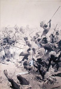 Kämpfe zwischen Zulus und englischen Soldaten, ca. 1878 von French School