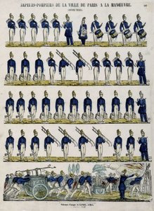 Feuerwehr der Stadt Paris bei einer Übung - Bild von Epinal, circa 1852 von French School