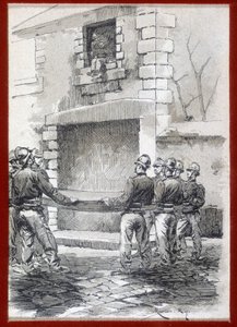 Feuerwehrleute, Die Rettungsdecke, n.d. Anfang des 19. Jahrhunderts von French School