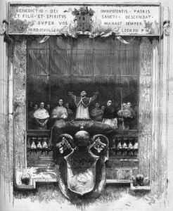 Erster Segen von Papst Leo XIII. (Leone) (1810-1903) vom oberen Podium des Petersdoms am 20. Februar von French School