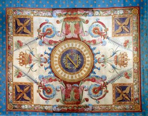 Erstes Kaiserreich: Teppich des Thronsaals im Palais des Tuileries hergestellt in der Seifenfabrik. Maße 7,80 x 6,40 m. 1809 Malmaison, Schlossmuseum
