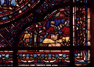 Fischhändler, Detail aus einem Fenster, das Szenen aus dem Leben des hl. Antonius darstellt, aus dem südlichen Umgang von French School