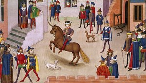 Wie Alexander der Große (356-323 v. Chr.) Bucephalus bestieg, aus der Histoire du Grand Alexandre 1460