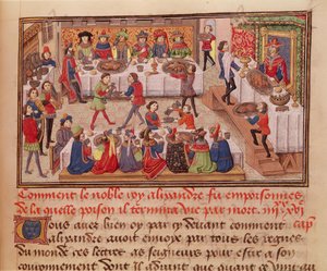 Fol.298r Wie der edle König Alexander vergiftet wurde, Illustration aus einem Buch von Jean Wauquelin, aus der Histoire du Grand Alexandre 1460