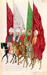 Fol.41 Männer mit Standarten folgen dem Seigneur in den Krieg, aus 
